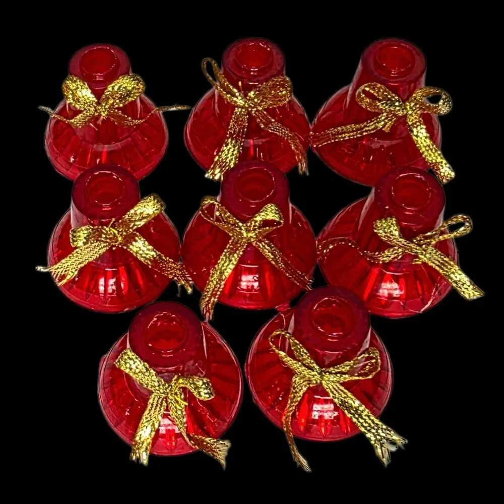 8 VTG Christmas Bell String Light Cover Replacement Red Gold Bow Craft Ornament
